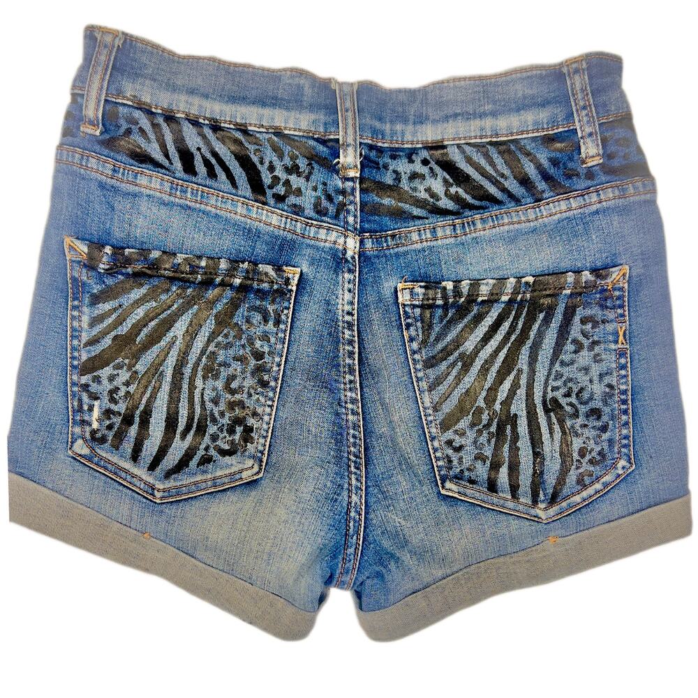 Women Express Animal Print Jean Shorts Custom Zebra Leopard distressed Y2K SZ 6